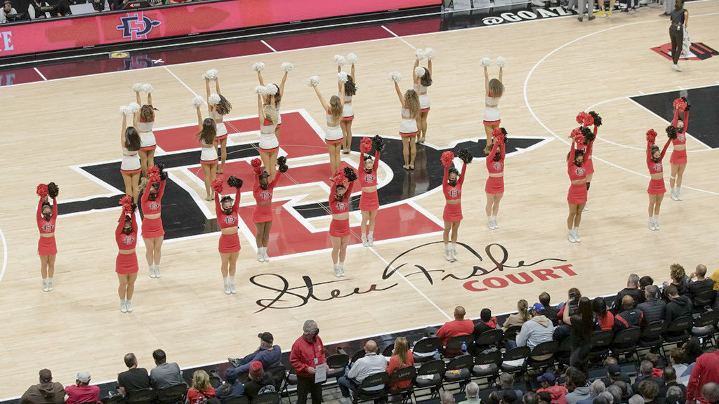 Aztec men’s basketball dance team does their halftime show. 