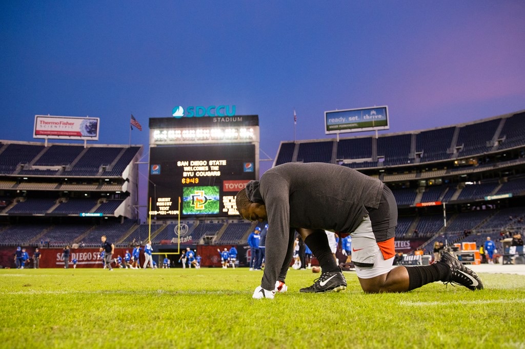 Player stretches before game