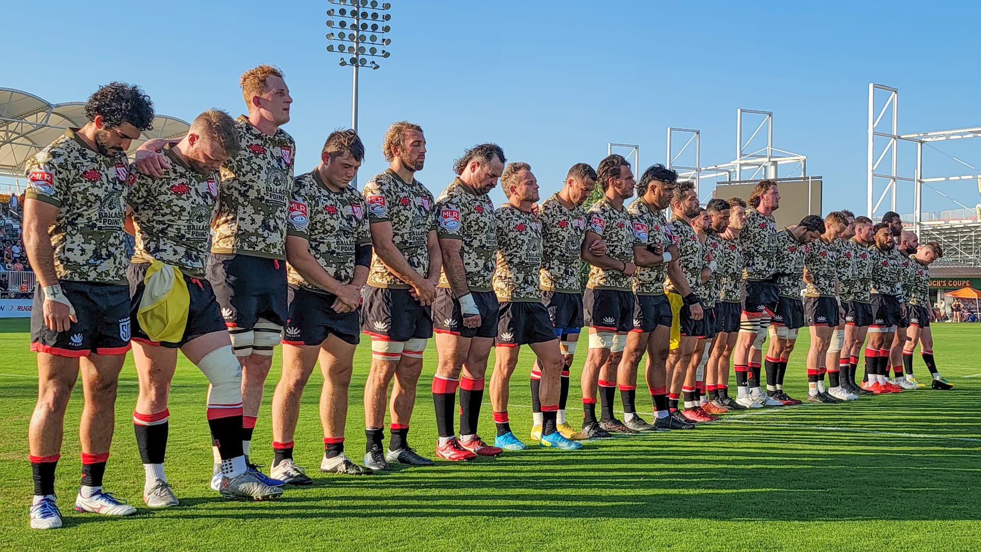 San Diego Legion line up in their military-themed uniforms before their May 28 match at Austin. 