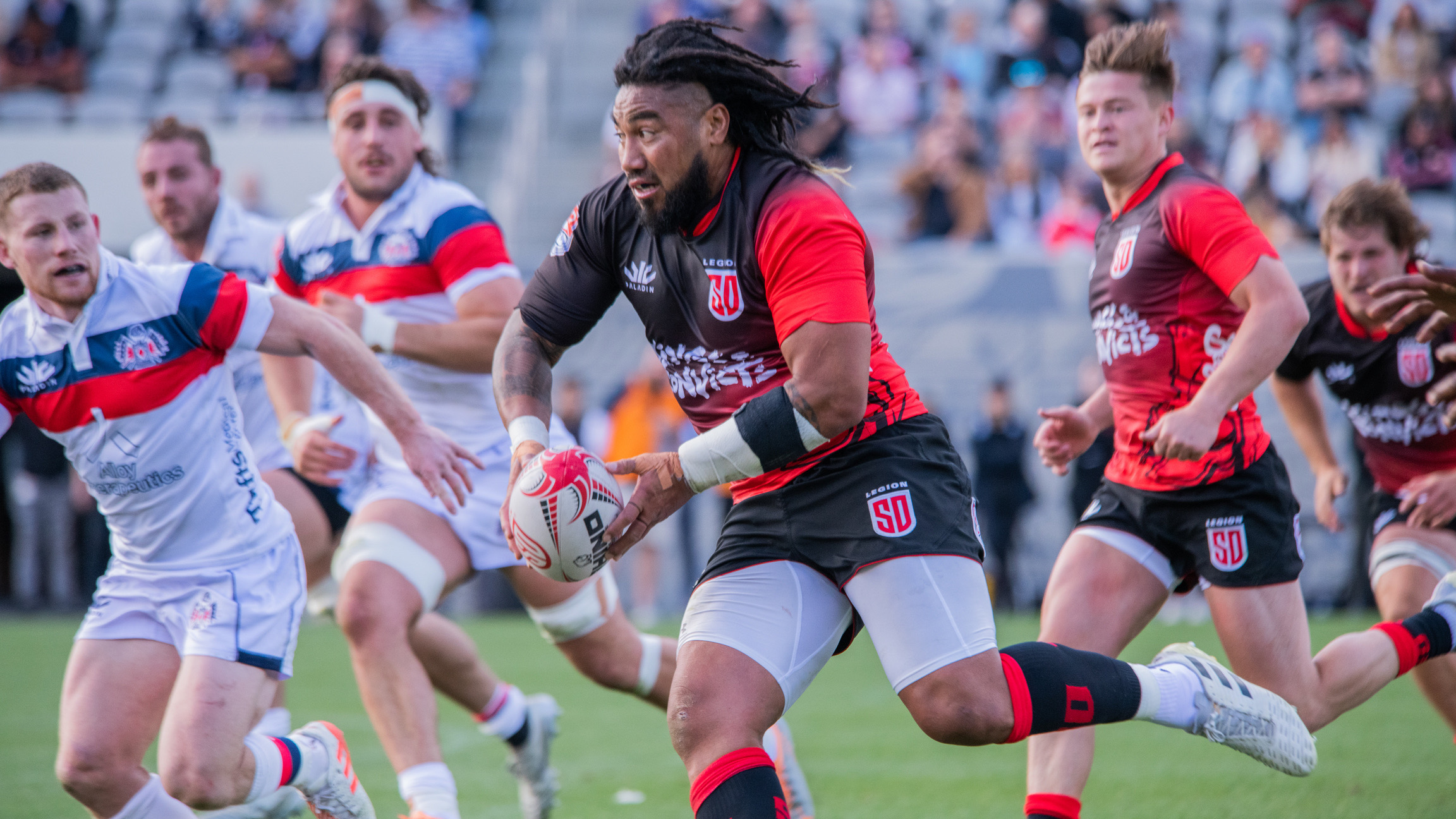 Ma’a Nonu carries the ball in SD Legion’s Feb. 26 match against the New England Free Jacks.