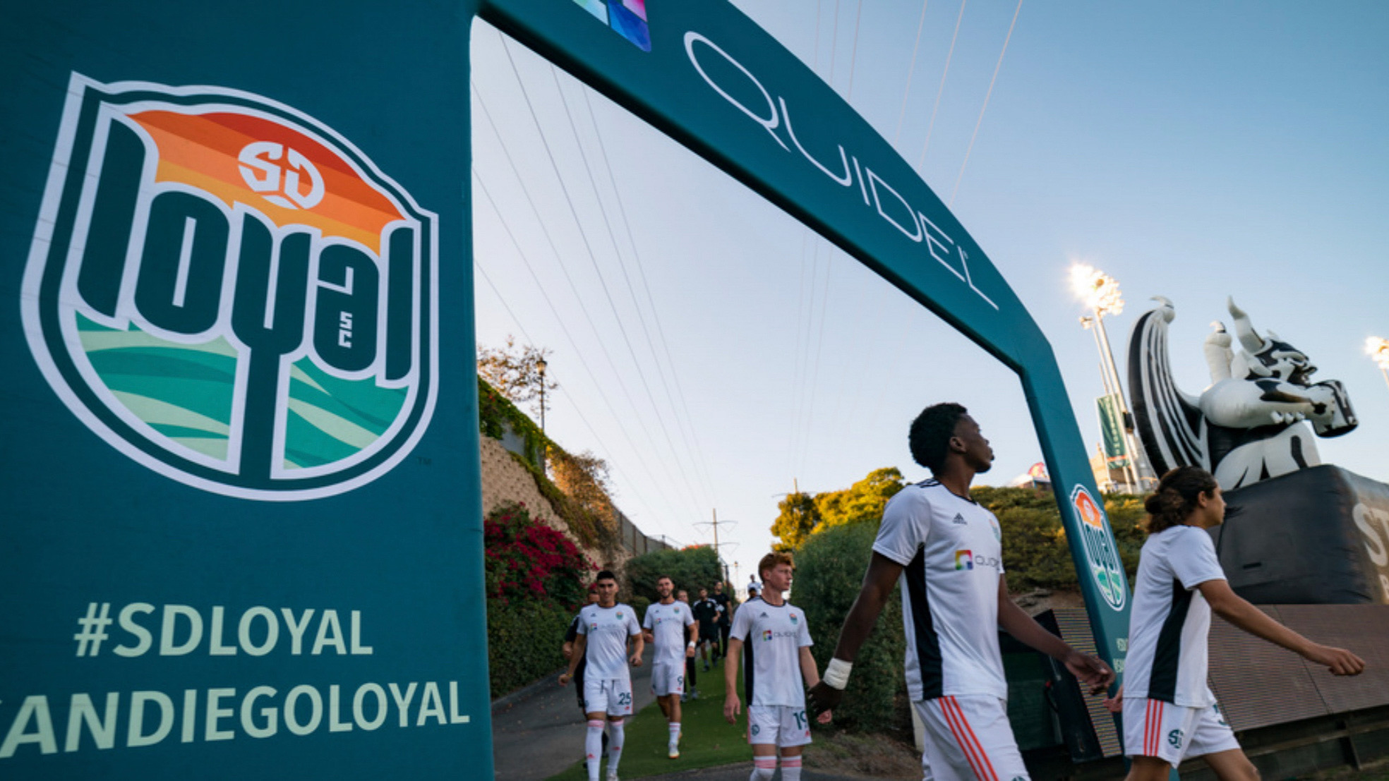 San Diego Loyal enter the field before a Western Conference match with the Salt Lake City Real Monarchs Aug. 8. 