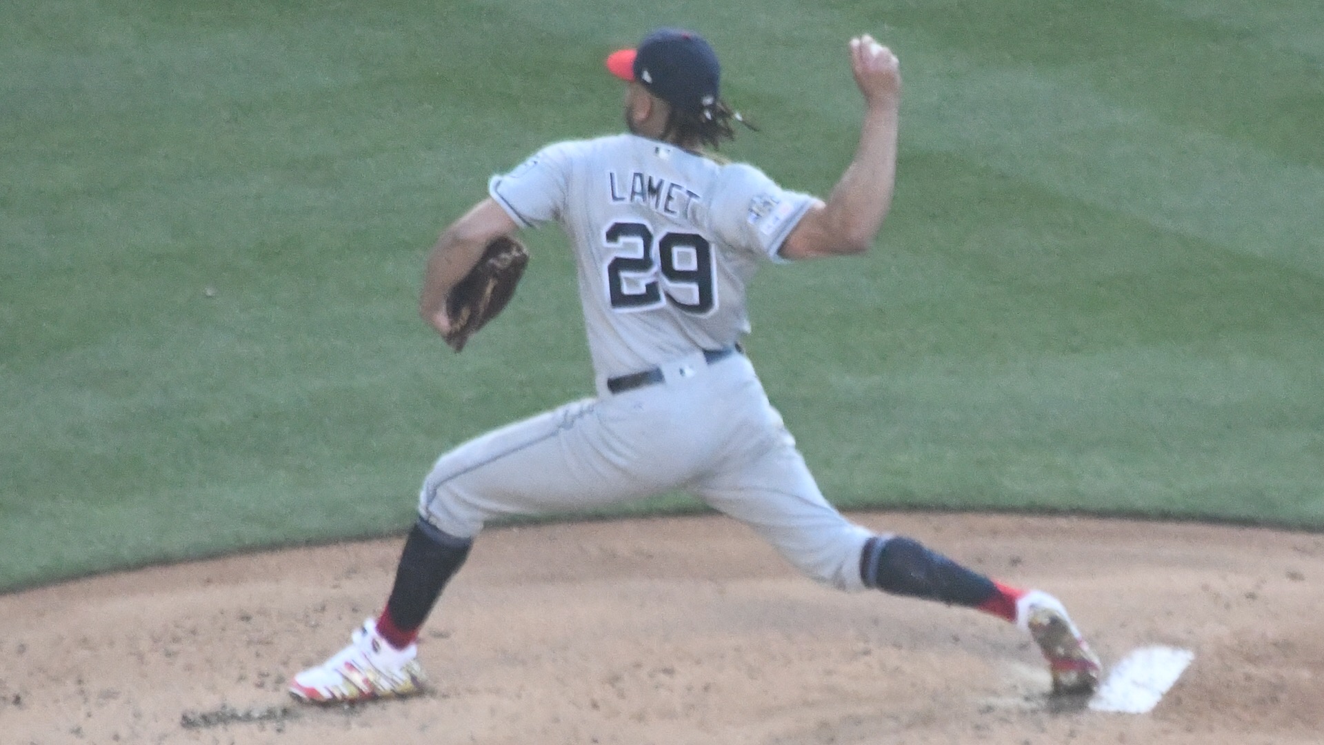 Dinelson Lamet throws a pitch at Dodgers Stadium