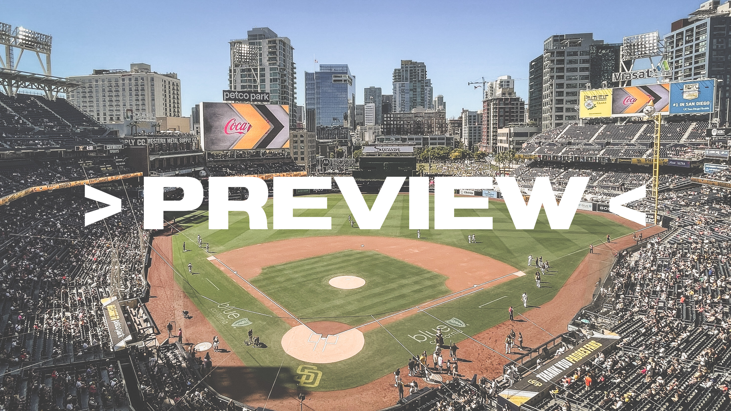 “Preview” in all caps across a faded background of Petco Park. 